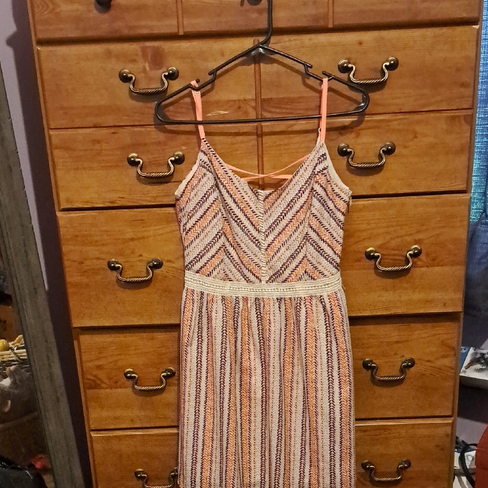 Miss Me Pleated Tan Cream Midi Sundress
